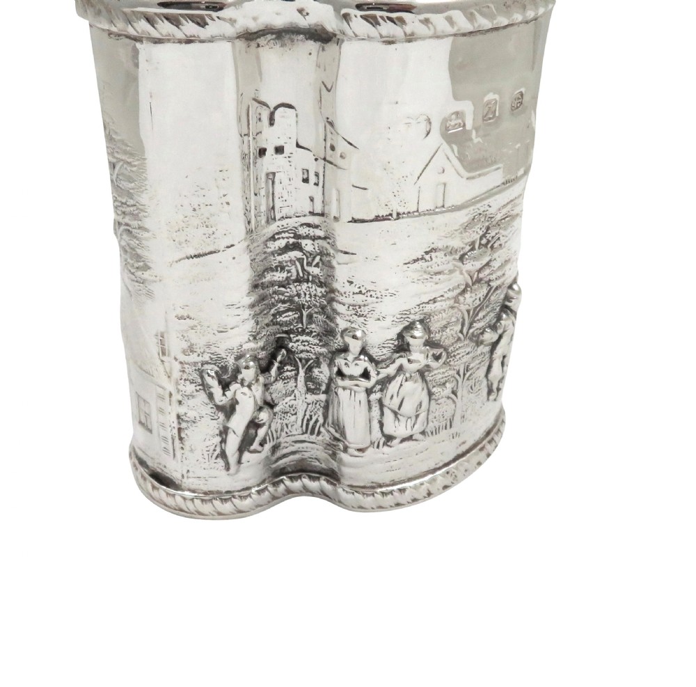 Antique Victorian Sterling Silver Caddy with Village Scene 1899 View X