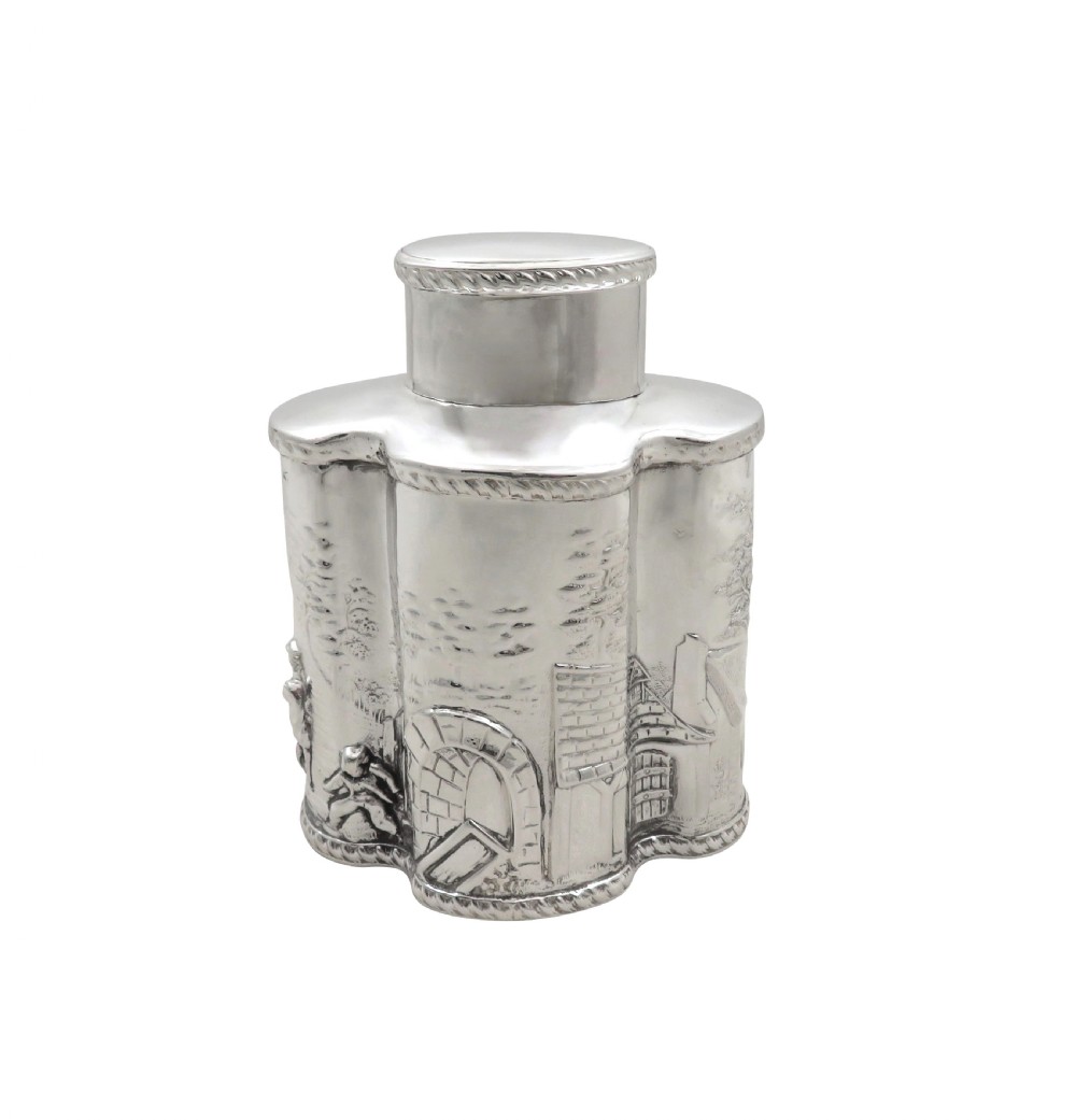 Antique Victorian Sterling Silver Caddy with Village Scene 1899 View XII