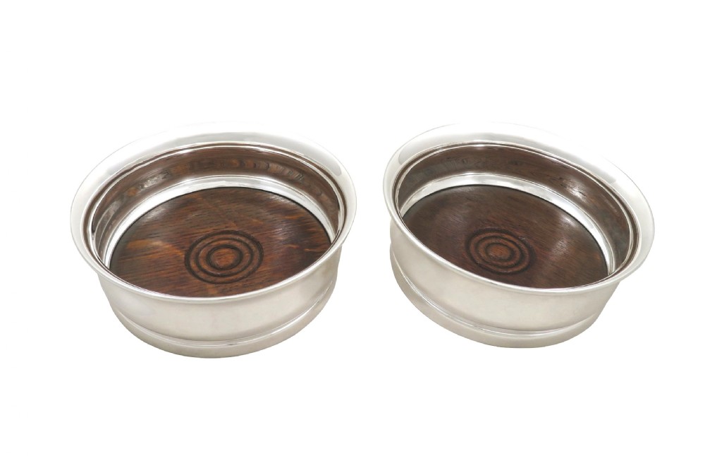 Pair of Antique Sterling Silver Wine / Bottle Coasters 1932 View II