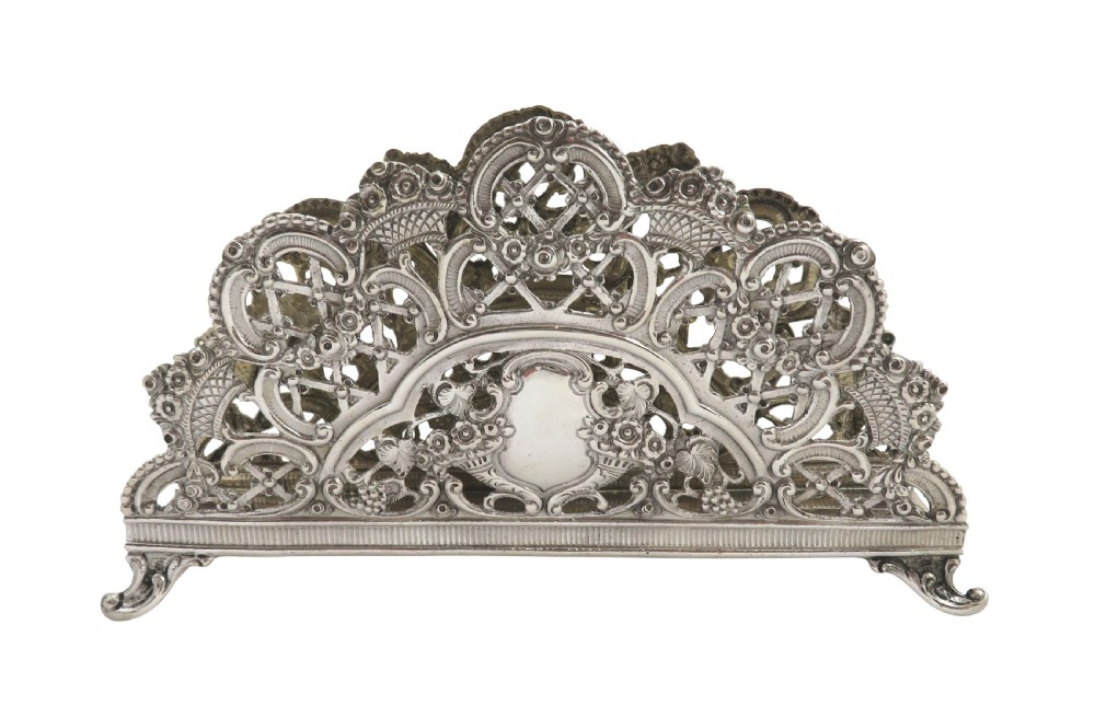 Antique German Silver Pierced Letter Rack c1920 View II