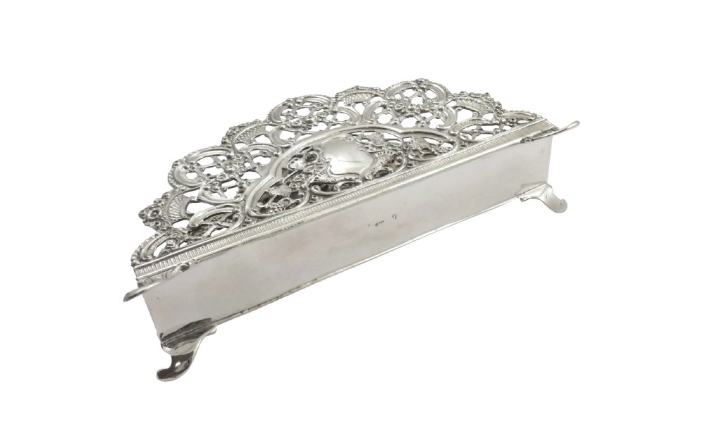 Antique German Silver Pierced Letter Rack c1920 View IV