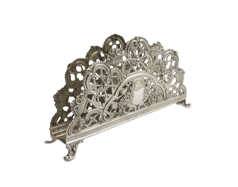 Antique German Silver Pierced Letter Rack c1920 View VI