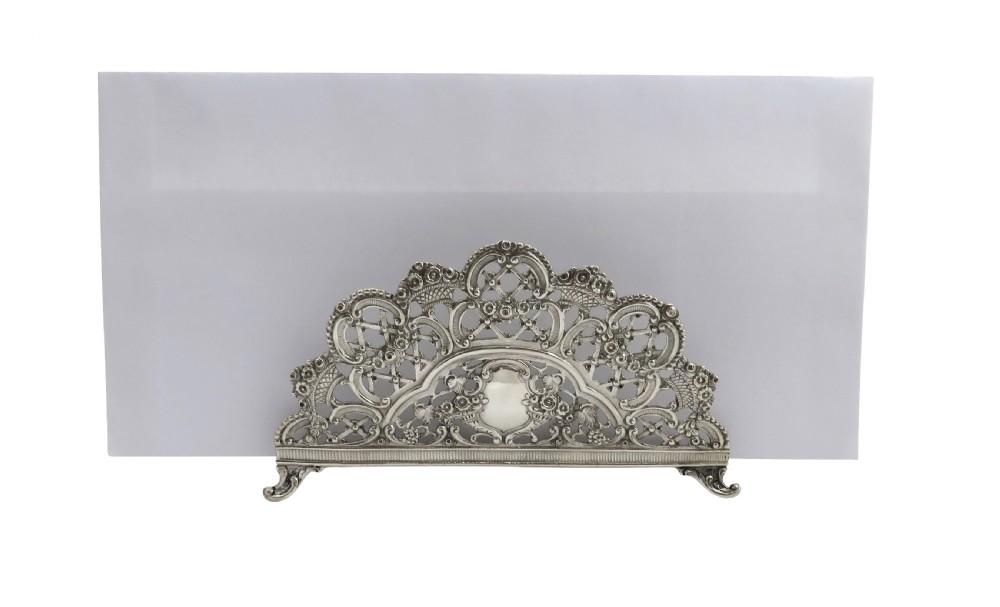 Antique German Silver Pierced Letter Rack c1920 View IX