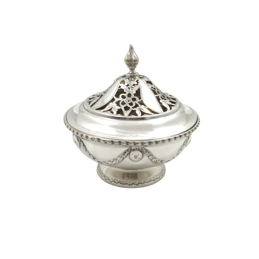 Antique Edwardian Sterling Silver Pierced Lid Pot /Box 1909