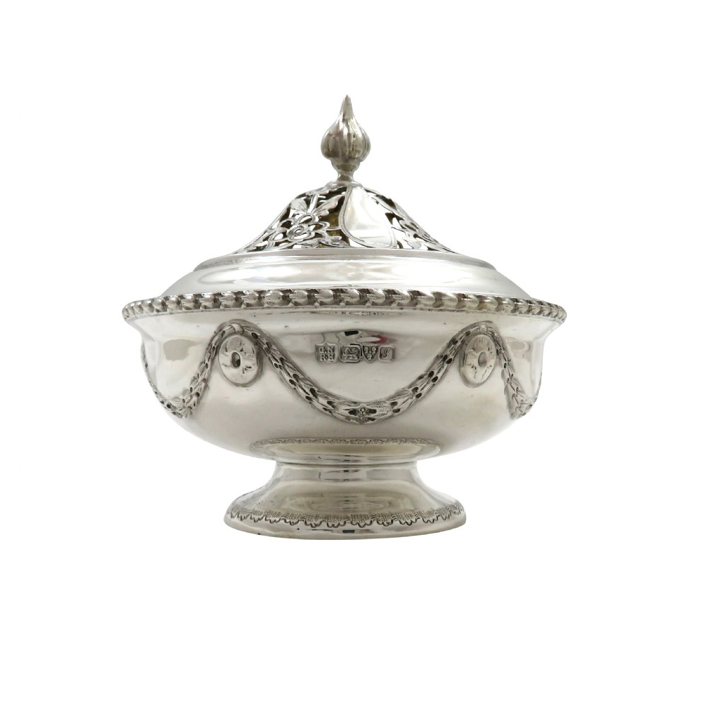 Antique Edwardian Sterling Silver Pierced Lid Pot /Box 1909 View VIII