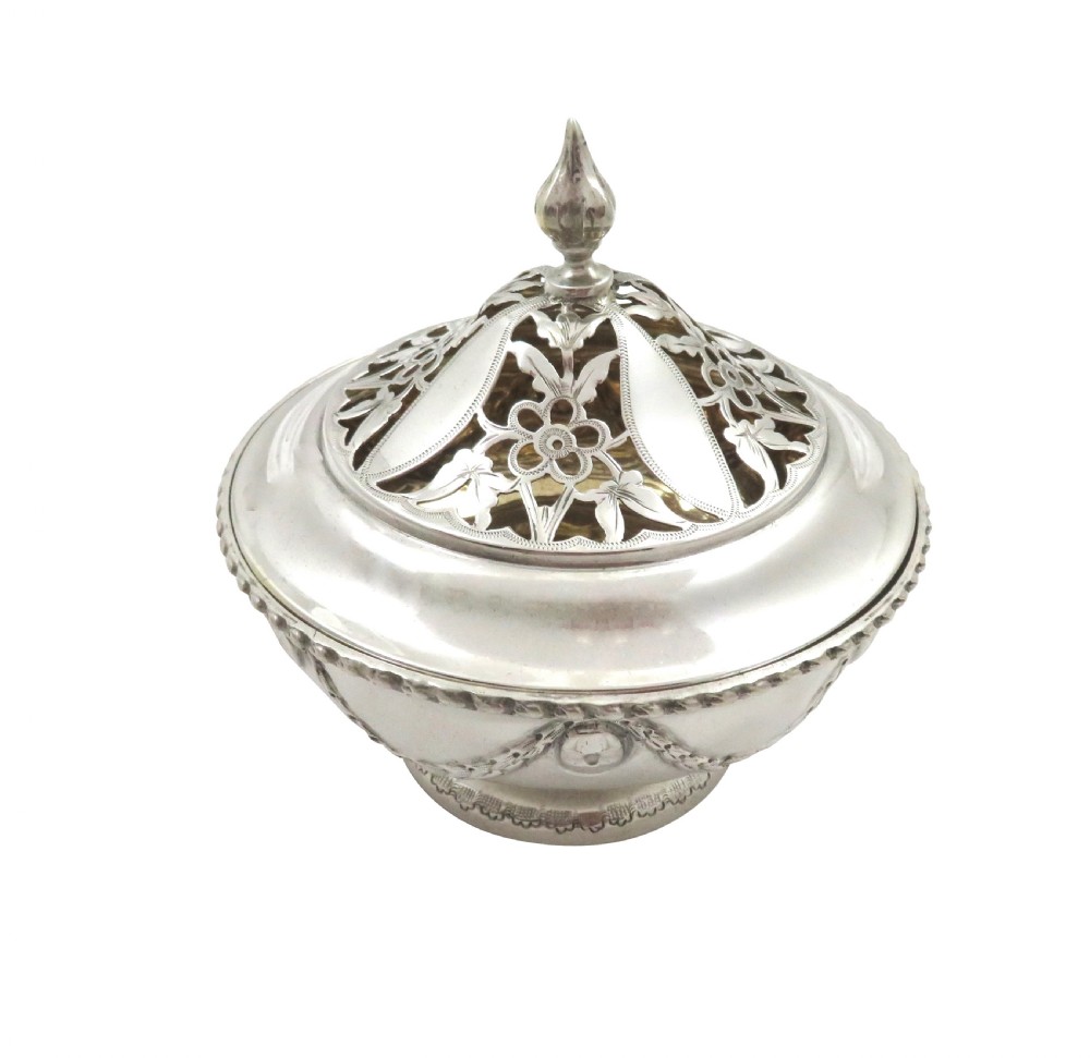 Antique Edwardian Sterling Silver Pierced Lid Pot /Box 1909 View X