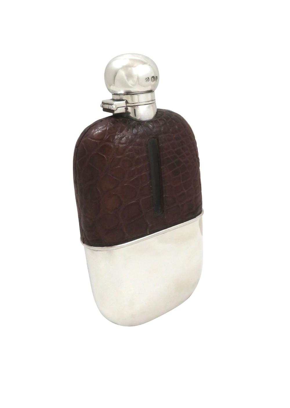 Antique Victorian Sterling Silver & Crocodile Leather Hip Flask 1895 View IX