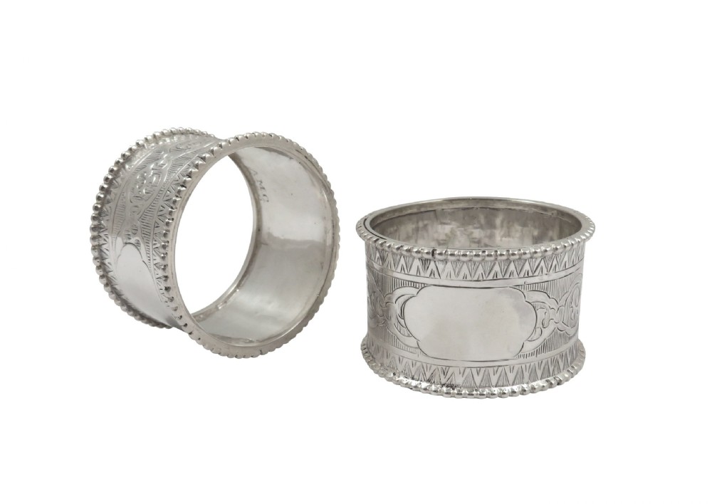 Pair of Antique Victorian Sterling Silver Napkin Rings in Case 1862 View VI