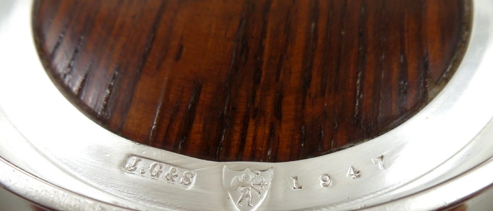 Antique Silver Plated & Oak Pint Tankard 1947 View III