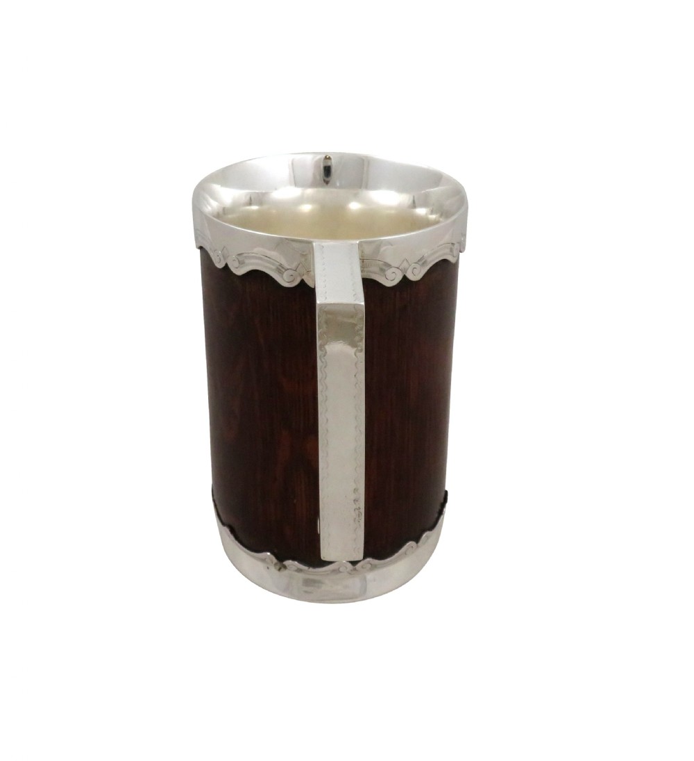 Antique Silver Plated & Oak Pint Tankard 1947 View IV