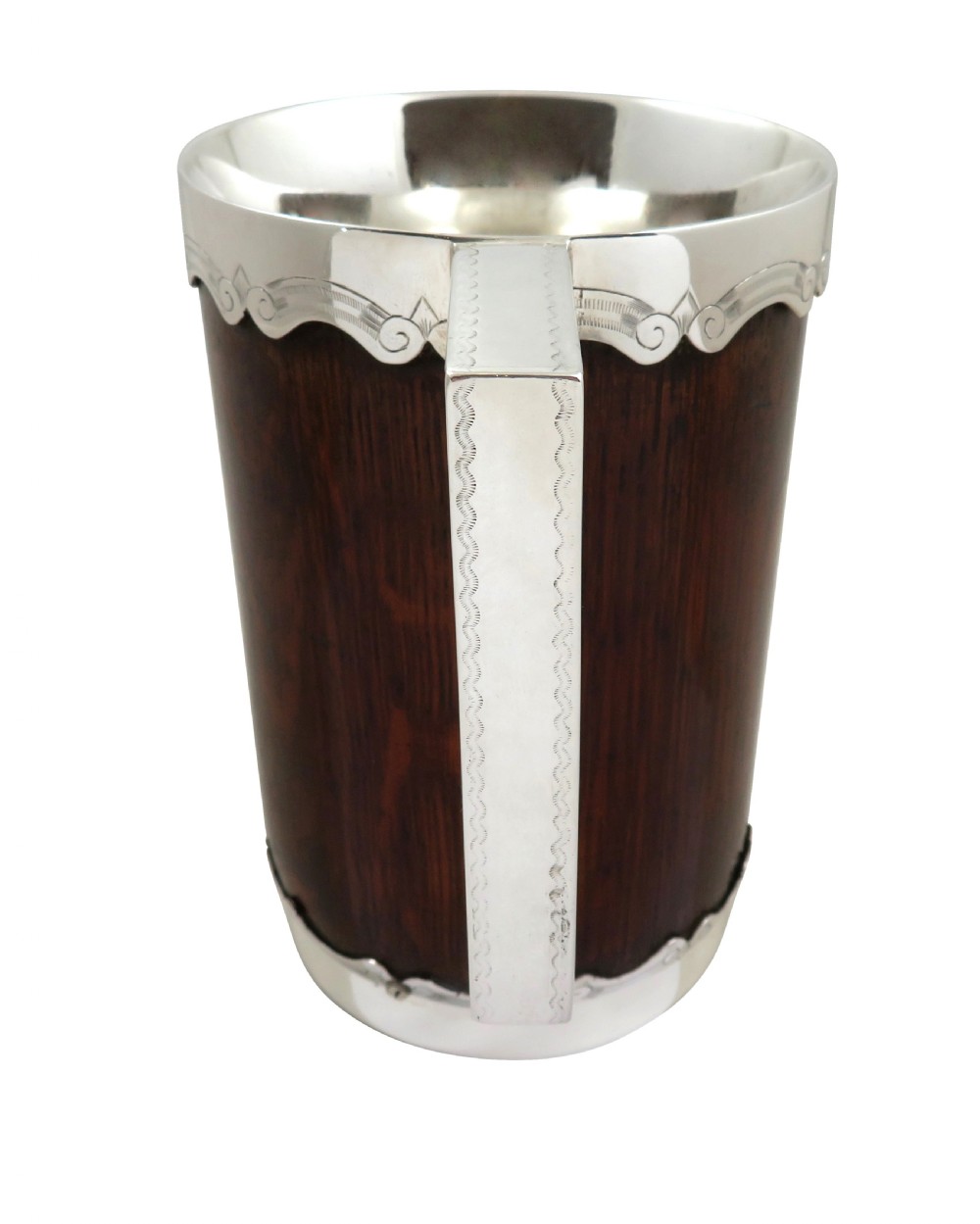 Antique Silver Plated & Oak Pint Tankard 1947 View VI