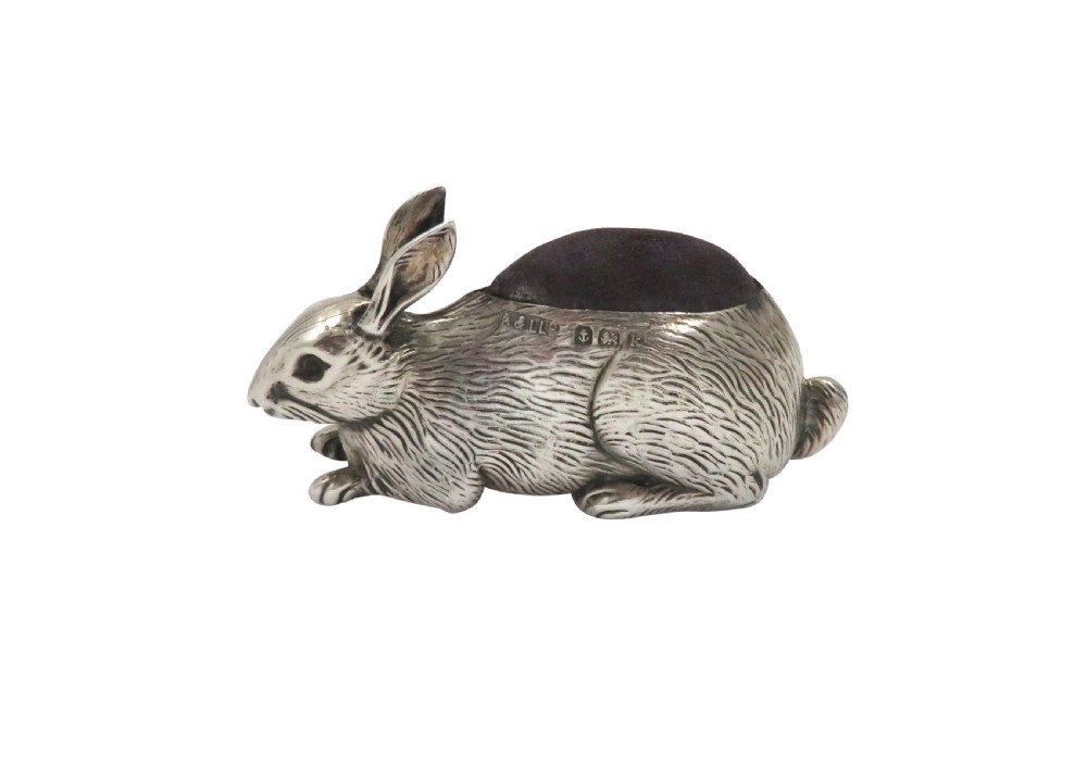 Antique Edwardian Sterling Silver Rabbit Pin Cushion 1909 View II