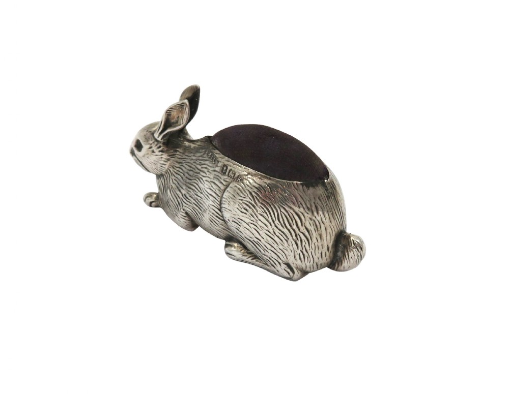Antique Edwardian Sterling Silver Rabbit Pin Cushion 1909 View XIII