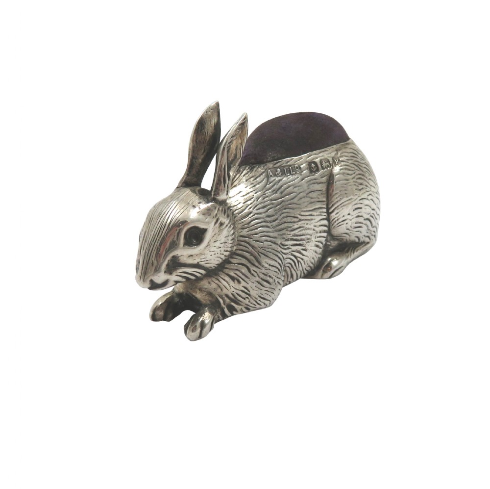 Antique Edwardian Sterling Silver Rabbit Pin Cushion 1909 View XVI