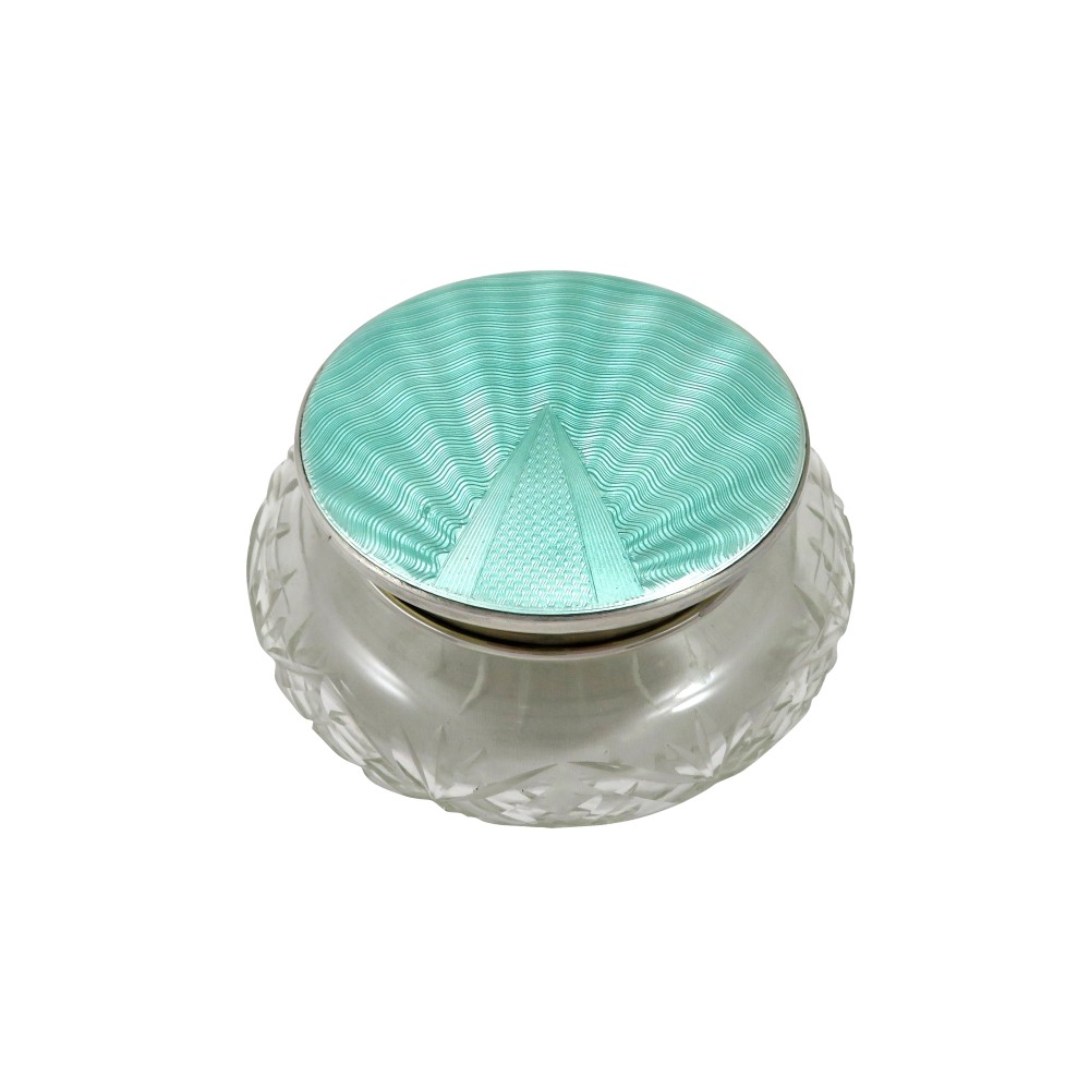 Antique Sterling Silver & Light Green Enamel Vanity Jar 1930