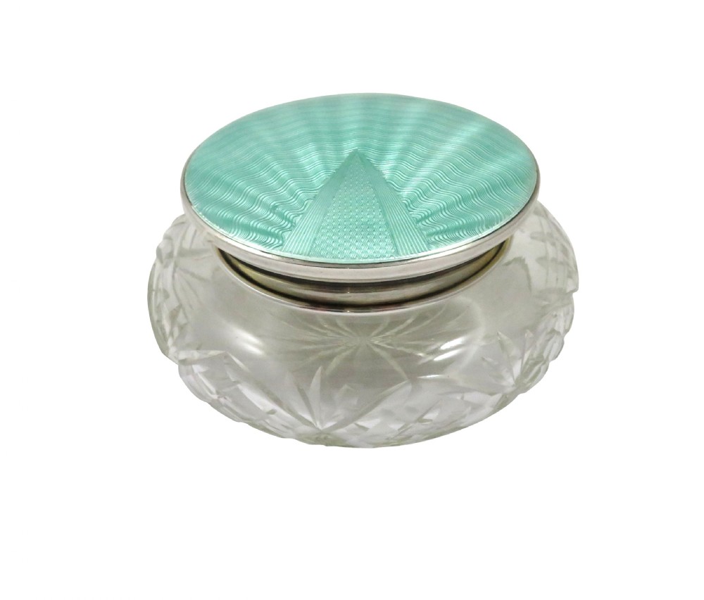 Antique Sterling Silver & Light Green Enamel Vanity Jar 1930 View V