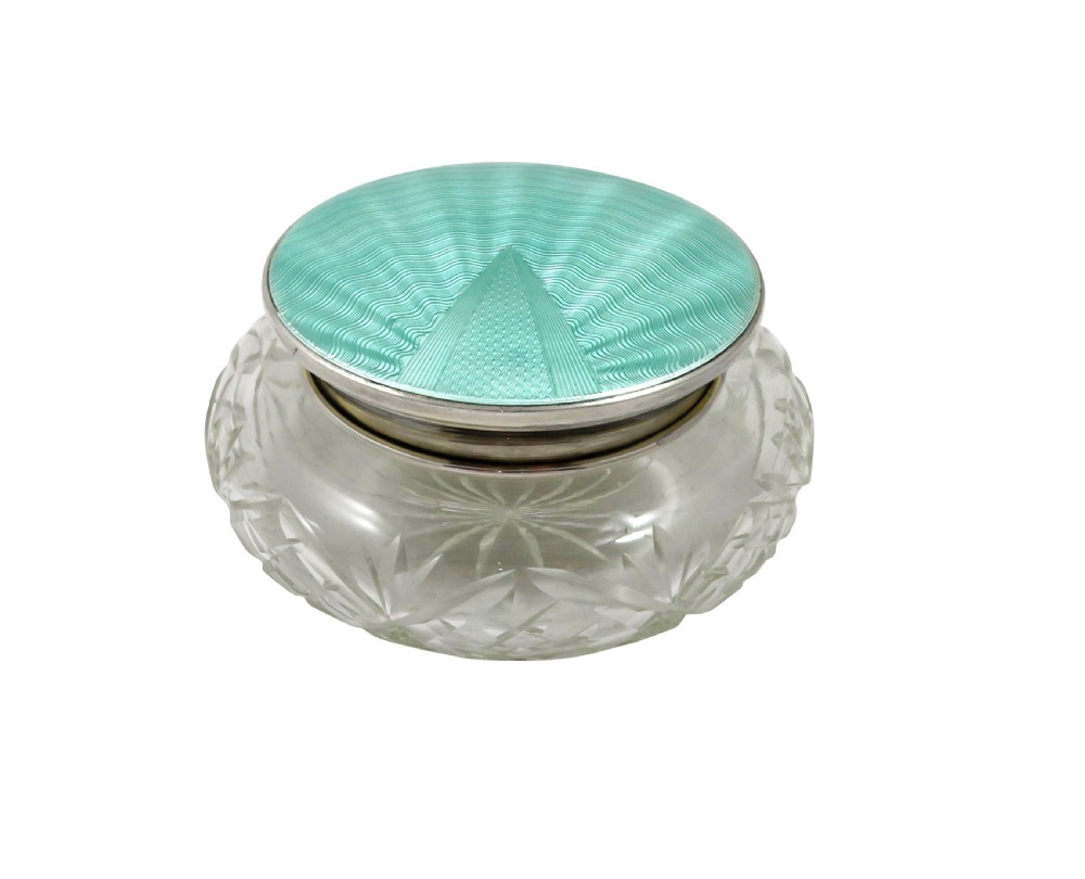 Antique Sterling Silver & Light Green Enamel Vanity Jar 1930 View VIII