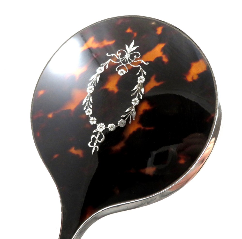 Antique Sterling Silver & Tortoiseshell Hand Mirror 1923 View II