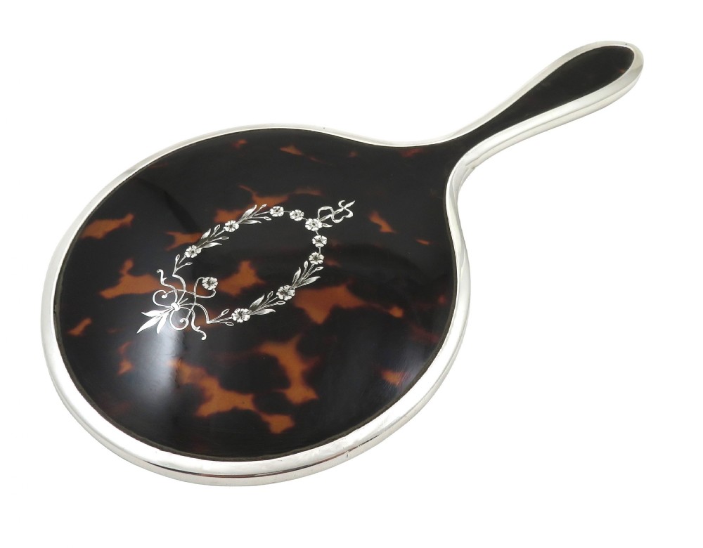 Antique Sterling Silver & Tortoiseshell Hand Mirror 1923 View V