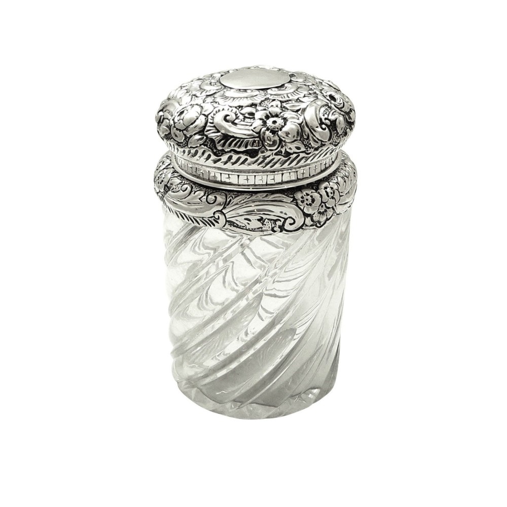 Antique Victorian Sterling Silver & Glass Jar 1889