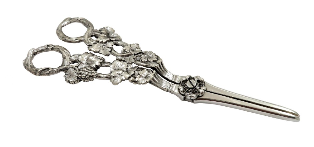 Pair of Antique Victorian Sterling Silver Grape Shears / Scissors 1837 View II
