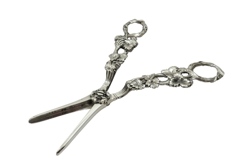 Pair of Antique Victorian Sterling Silver Grape Shears / Scissors 1837 View V