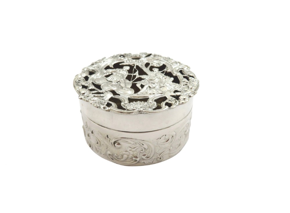 Antique Edwardian Sterling Silver Pierced Lid Trinket Box 1908 View IV