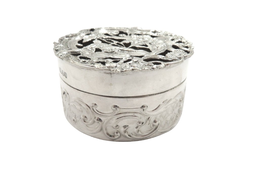 Antique Edwardian Sterling Silver Pierced Lid Trinket Box 1908 View VII