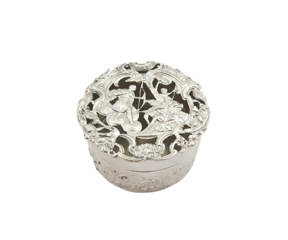 Antique Edwardian Sterling Silver Pierced Lid Trinket Box 1908 View VIII