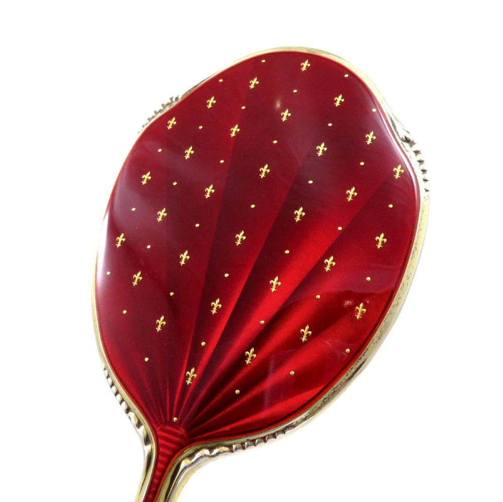 Vintage Sterling Silver Gilt and Dark Red Enamel Hand Mirror  View II