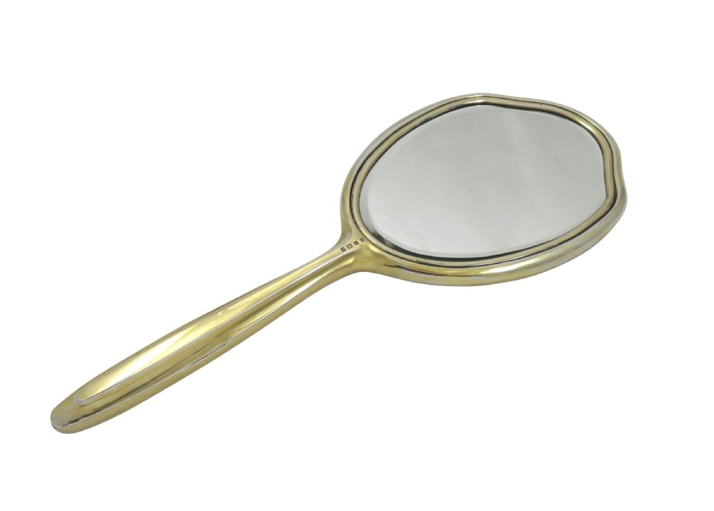 Vintage Sterling Silver Gilt and Dark Red Enamel Hand Mirror  View VI