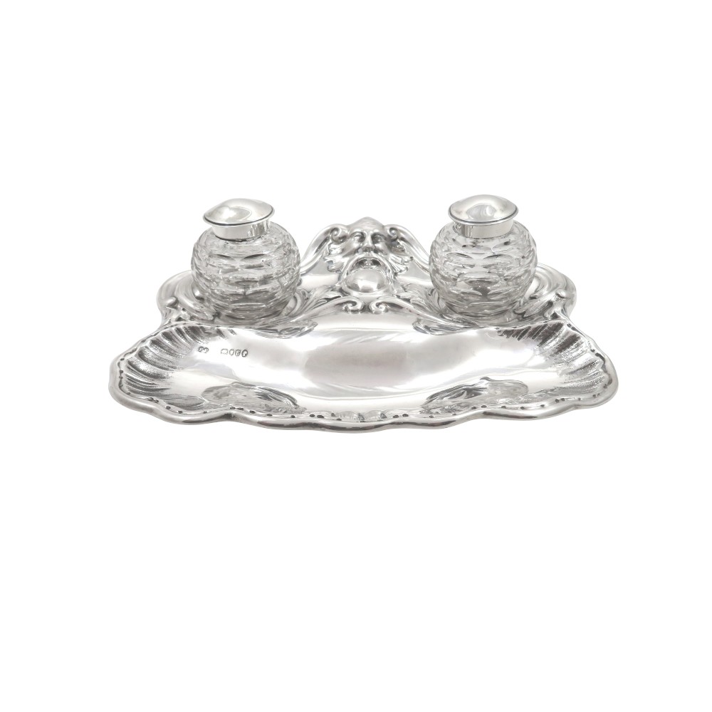 Antique Victorian Sterling Silver Double Inkstand 1880