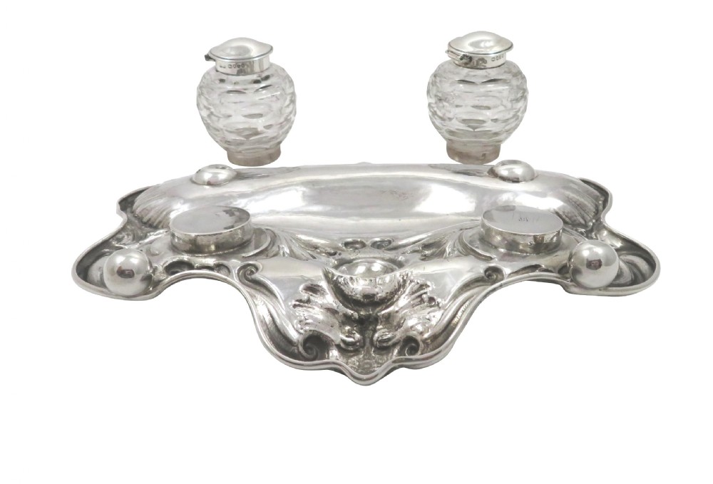Antique Victorian Sterling Silver Double Inkstand 1880 View V