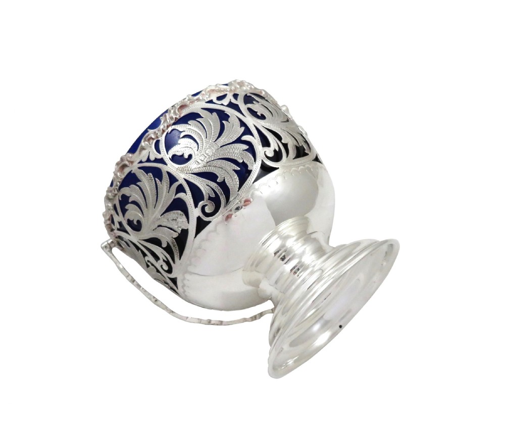 Antique Victorian Sterling Silver & Blue Glass Liner Basket 1898 View IV