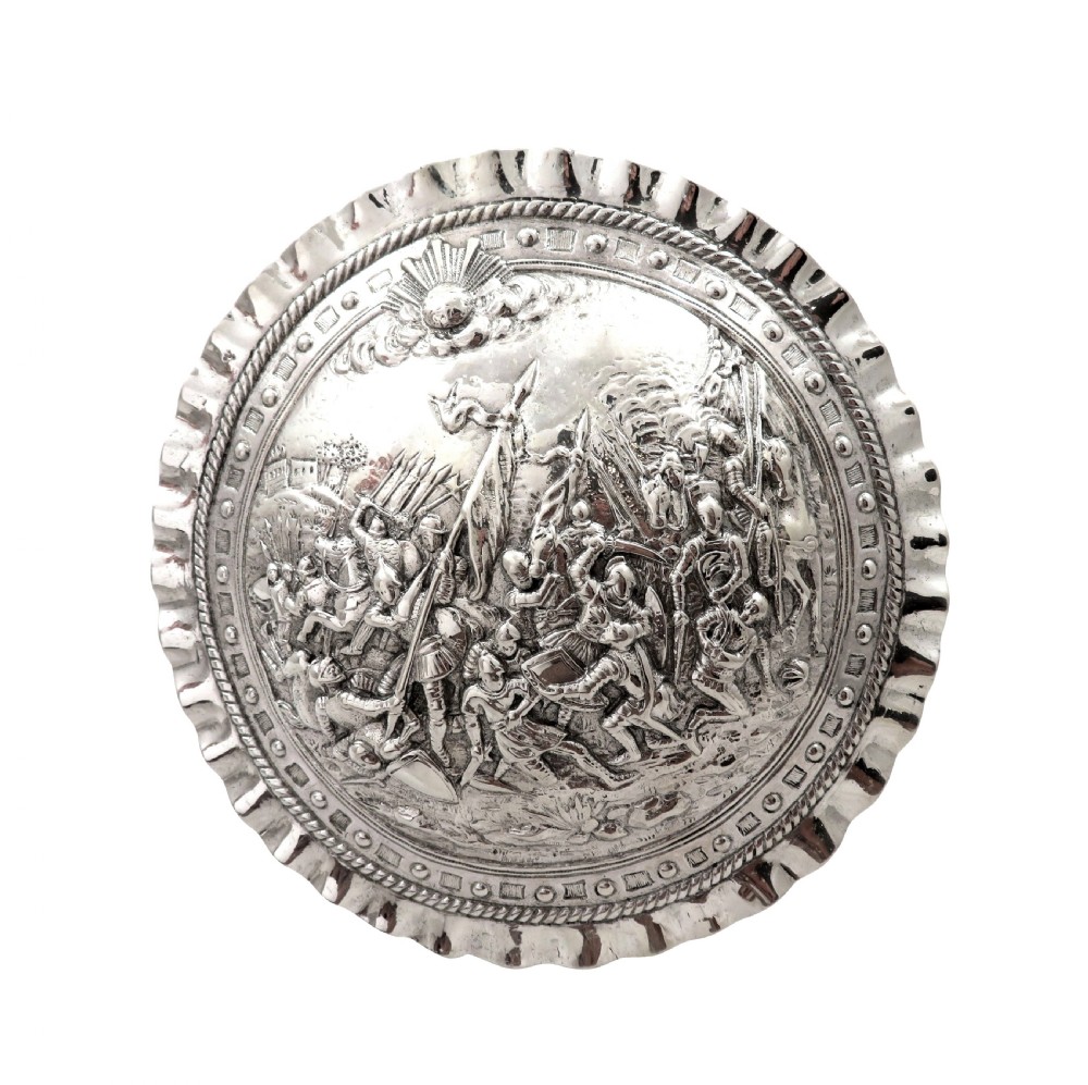 Antique Victorian Sterling Silver Trinket/Table Box 1893 - Battle Scene View IV