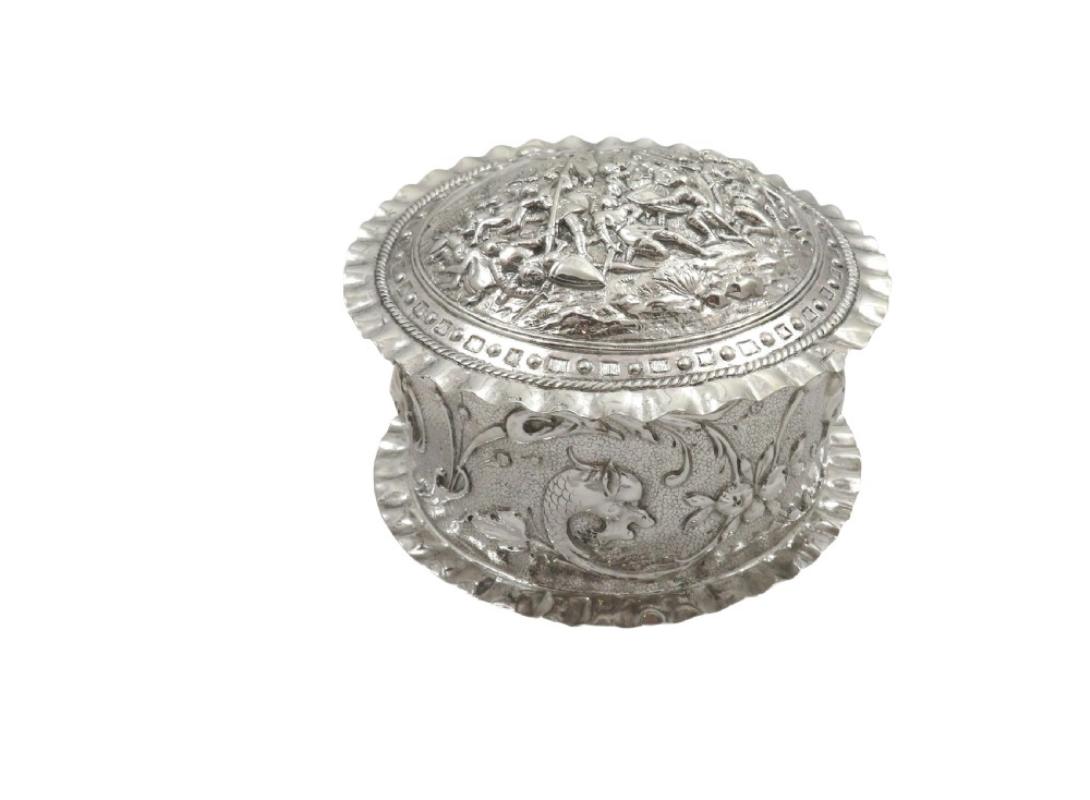 Antique Victorian Sterling Silver Trinket/Table Box 1893 - Battle Scene View IX