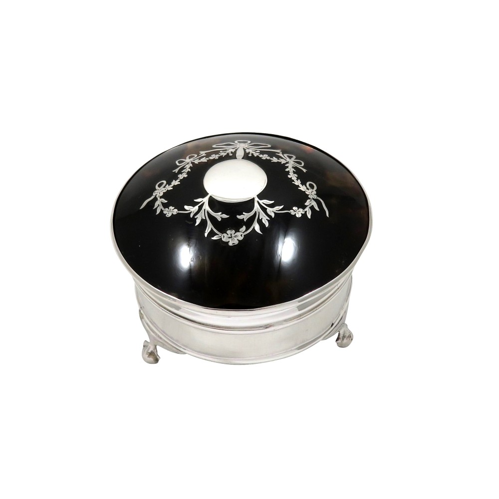 Antique Sterling Silver & Tortoiseshell Trinket Box 1917