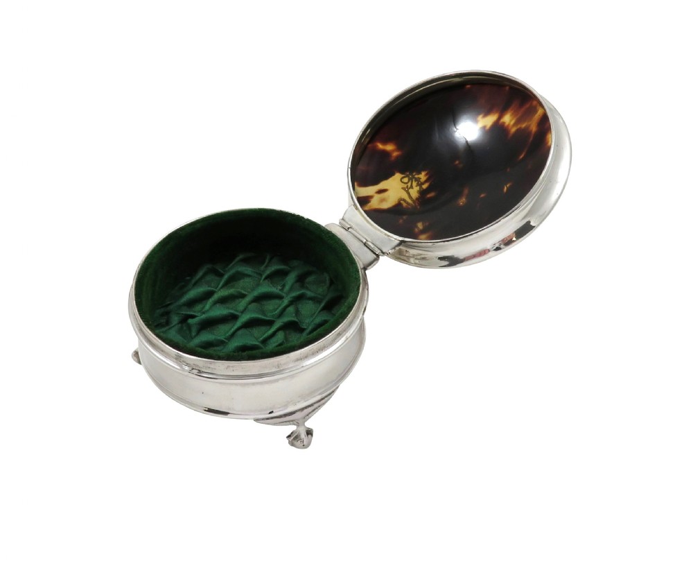 Antique Sterling Silver & Tortoiseshell Trinket Box 1917 View III