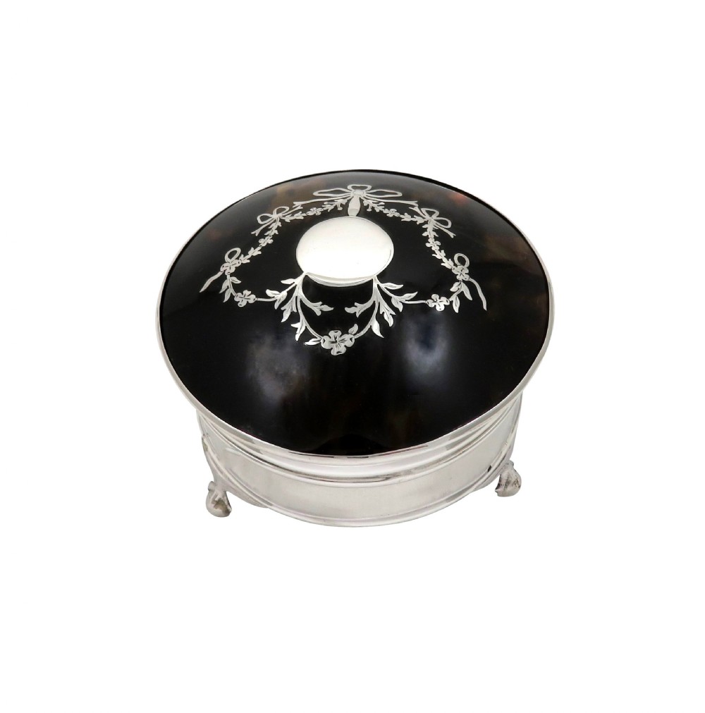 Antique Sterling Silver & Tortoiseshell Trinket Box 1917 View VIII