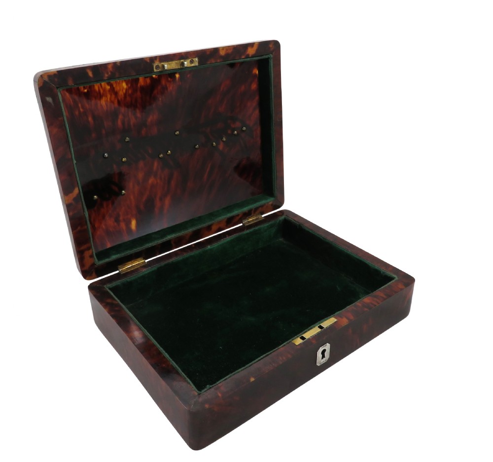 Antique Victorian Tortoiseshell & Sterling Silver Handkerchief Box 1899 View VI