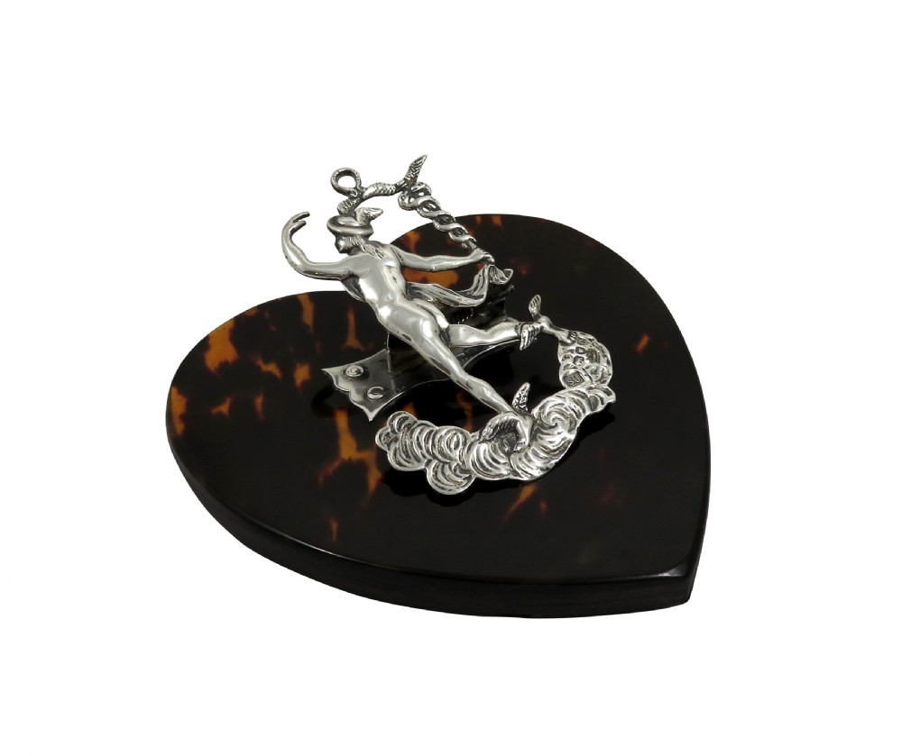 Antique Victorian Sterling Silver & Tortoiseshell Desk Top 'Hermes' Letter Clip 1895 View II