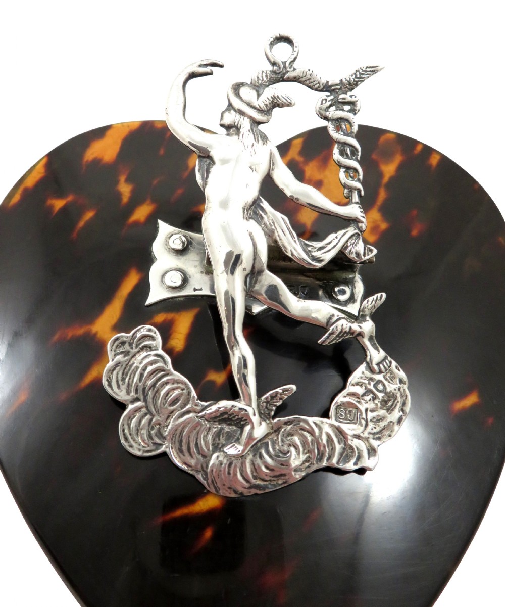 Antique Victorian Sterling Silver & Tortoiseshell Desk Top 'Hermes' Letter Clip 1895 View V