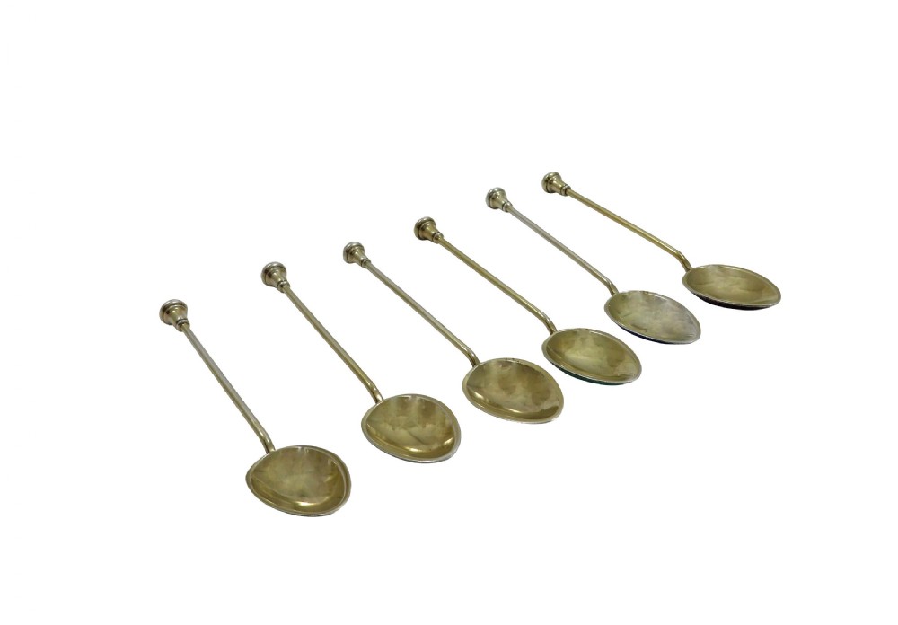 Set 6 Antique Art Deco Sterling Silver & Enamel Teaspoons 1937 View V