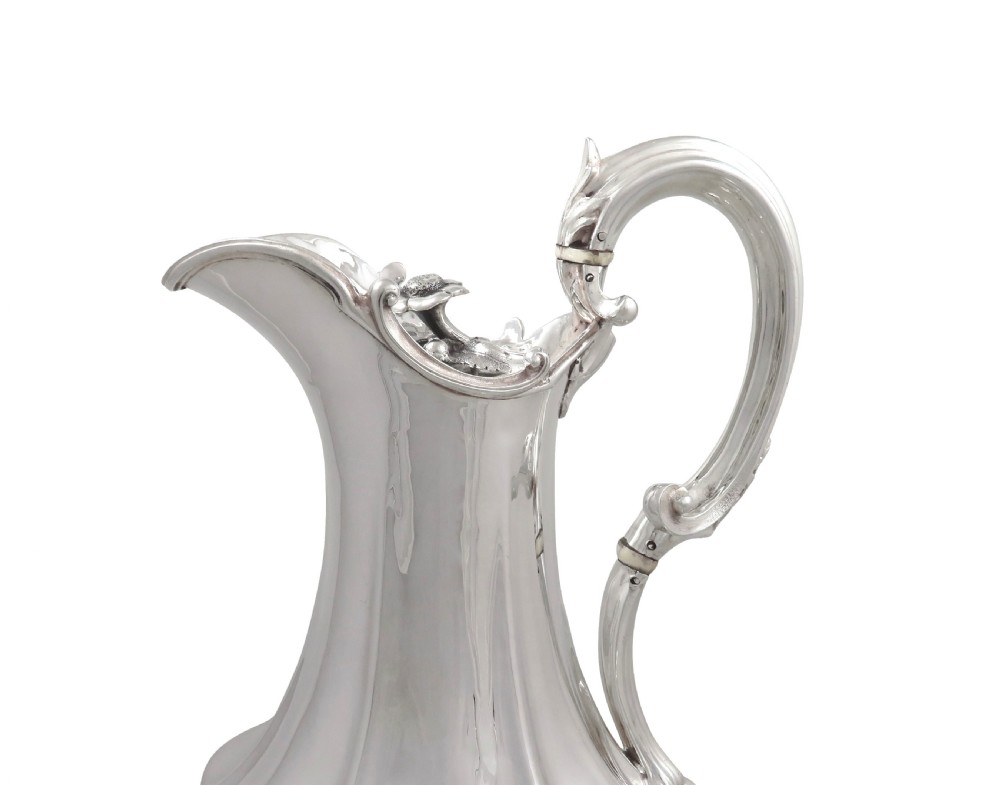 Antique Victorian Sterling Silver Wine Ewer / LIdded Jug 1846 View III