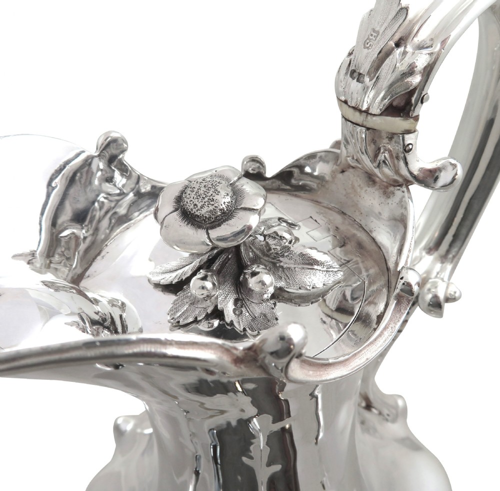 Antique Victorian Sterling Silver Wine Ewer / LIdded Jug 1846 View VII