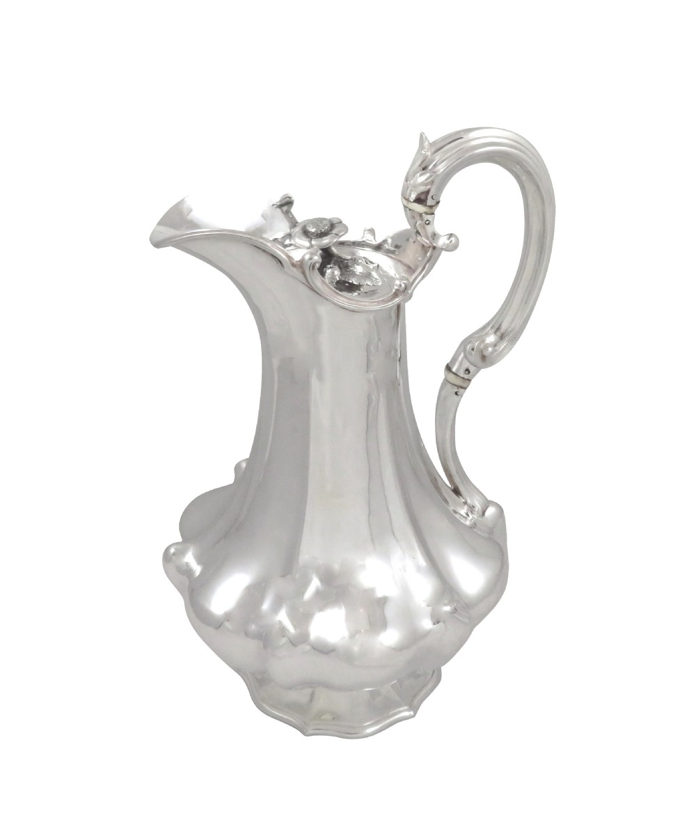 Antique Victorian Sterling Silver Wine Ewer / LIdded Jug 1846 View IX