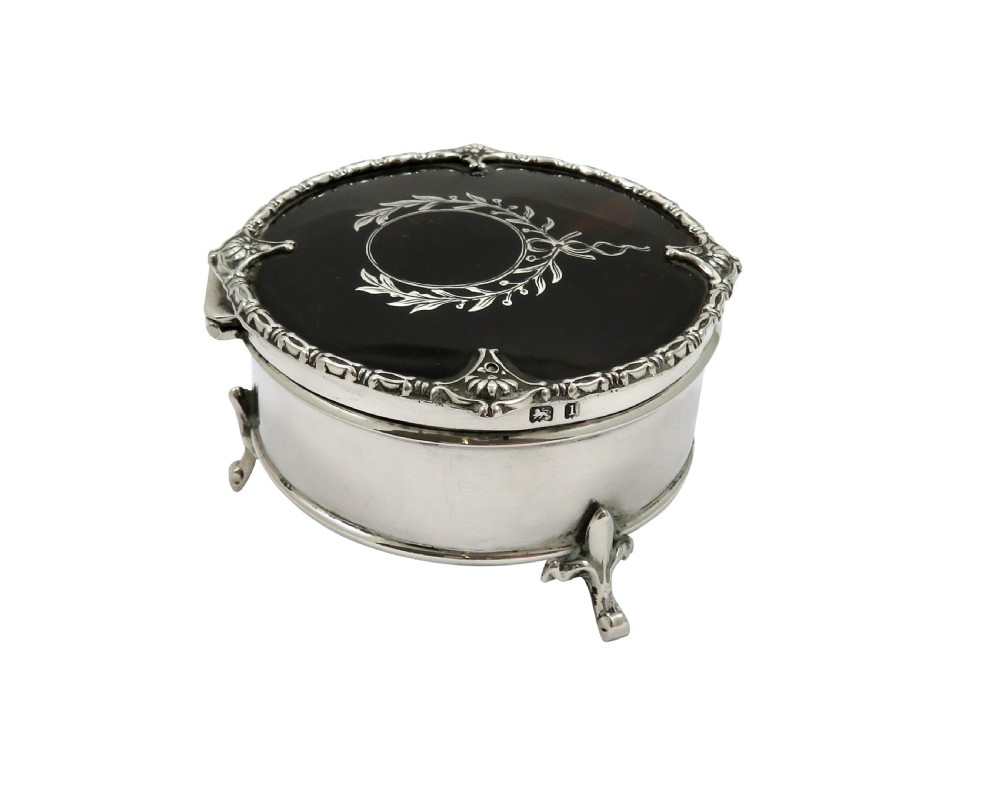 Antique Edwardian Sterling Silver & Tortoiseshell Trinket Box 1910 View IV