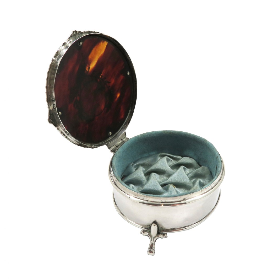 Antique Edwardian Sterling Silver & Tortoiseshell Trinket Box 1910 View V