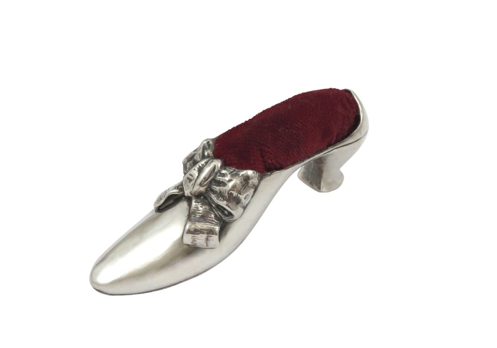 Large Antique Edwardian Sterling Silver Shoe Pin Cushion 1904 View VII