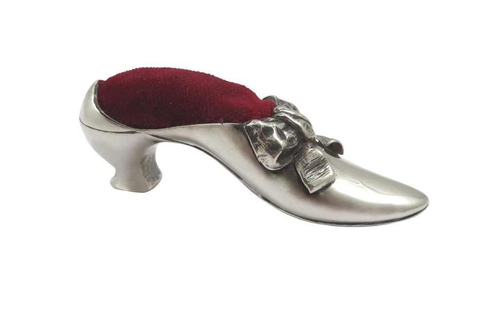 Large Antique Edwardian Sterling Silver Shoe Pin Cushion 1904 View VIII